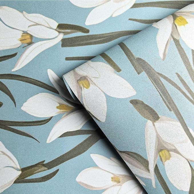 17.3" x 196.8" Vintage Peel and Stick Wallpaper Blue Orchid Floral Wallpaper for Bedroom Decorative Contact Paper