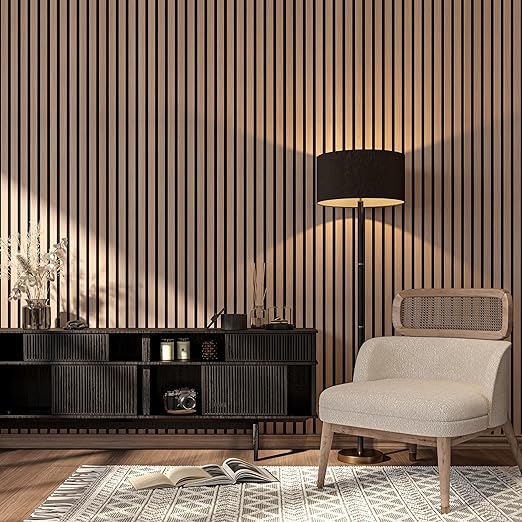 106" x 12.6" Acoustic Wood Wall Paneling, Decorative Sound Proof 3D Slat Panels for Walls and Ceilings (Set of 20) (Light Cold Oak)