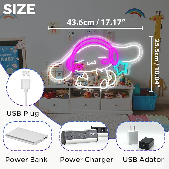 CinnamoRoll Neon Sign Anime Neon Sign for Wall Decor Janpanese Neon Light for Bedroom Wall Decor Game Room Decor Livingroom Decor for Kids, Personalized Gifts for Girls