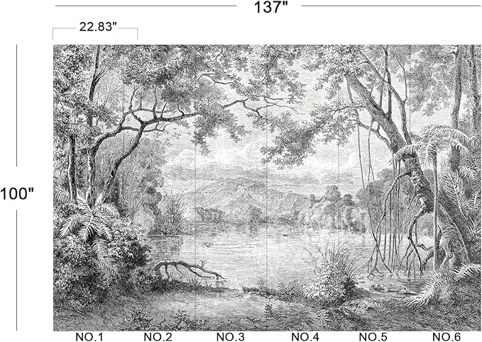 Black and White Tropical Rainforest Wall Mural Wallpaper for Bedroom 137" x 100"