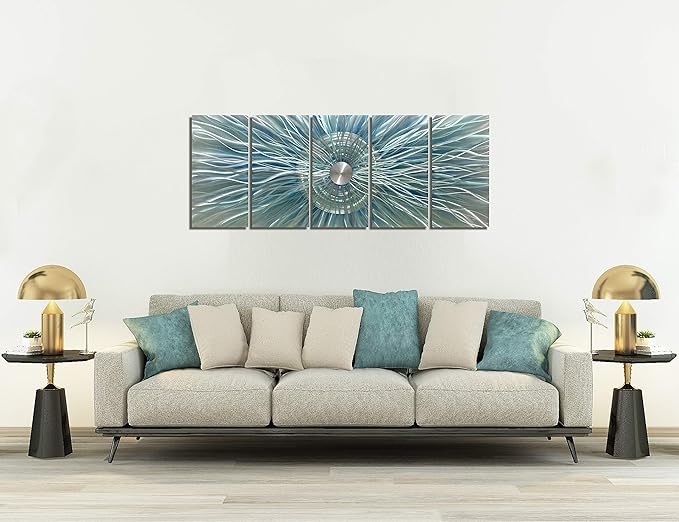 BATRENDY ARTS Blue Green Silver Metal Art Large Abstract Wall Scupltures Hand-polished Decorative Painting Artwork Indoor Decor