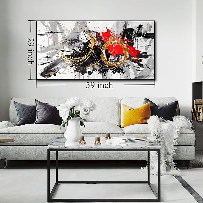 CIRABKY Abstract Canvas Wall-Art for Living Room - Large Wall Art for Bedroom with Framed Ready to Hang Size 29" x 59"