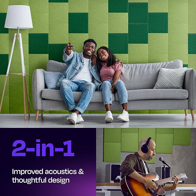 Acoustic Panels 12-Pack Soundproof Wall 12"X12"X0.4" - High Density Sound Dampening [Gin Green Square]