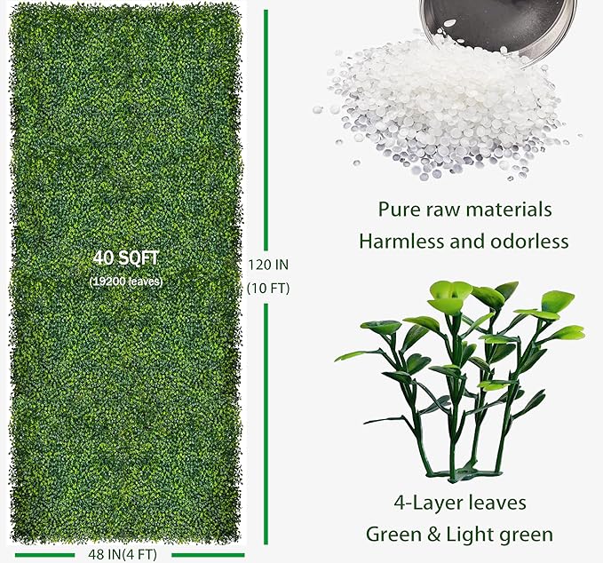 Artificial Boxwood Roll Panels,48 X 120 in(40 sqft) UV-Anti Artificial Ivy Privacy Fence Wall Screen for Indoor Outdoor Green Grass Wall Decor & Ivy Fence Covering Privacy