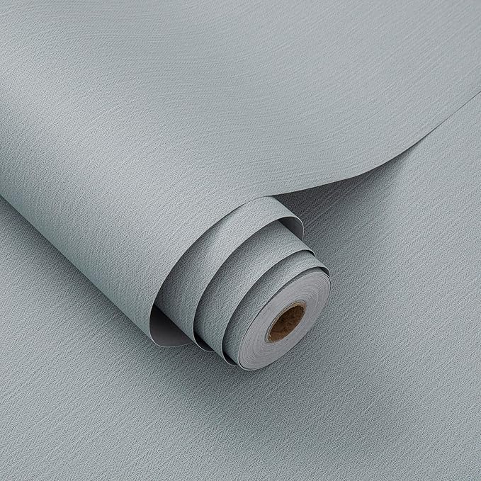 24"x393" Grasscloth Peel and Stick Wallpaper Fabric Textured Contact Paper for Cabinets, Faux Linen Vintage Matte Frosted Waterproof Flax Wallpaper for Bedroom Bathroom Kitchen (Blue-Gray)