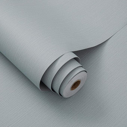 24"x393" Grasscloth Peel and Stick Wallpaper Fabric Textured Contact Paper for Cabinets, Faux Linen Vintage Matte Frosted Waterproof Flax Wallpaper for Bedroom Bathroom Kitchen (Blue-Gray)