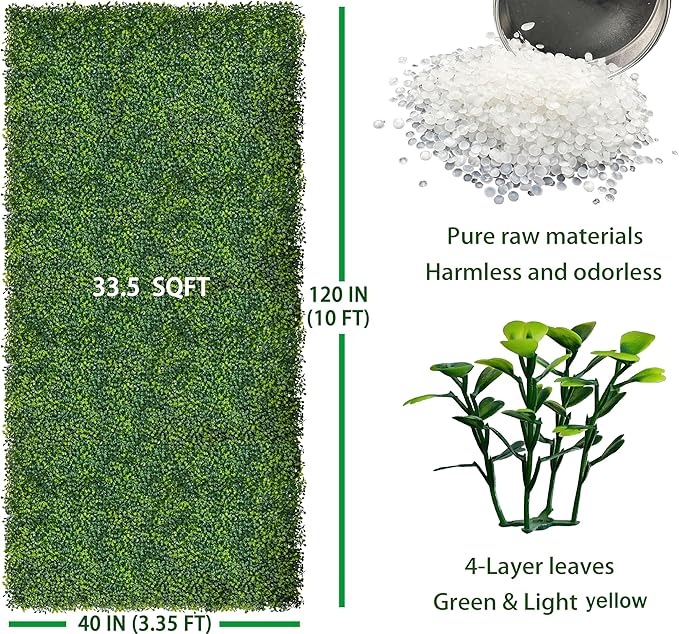 Artificial Boxwood Roll Panels:40 X 120 in(33.5 sqft) UV-Anti Artificial Ivy Privacy Fence Wall Screen for Indoor Outdoor Green Grass Wall Decor & Ivy Fence Covering Privacy