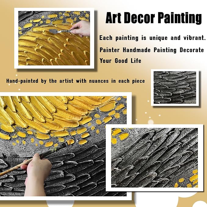 Black and Gold Abstract Painting Wall Decor for Living Room Modern 3D Hand Painted Wall Art for Office Extra Large Wall Art Bedroom Size 36 x 72 Inch