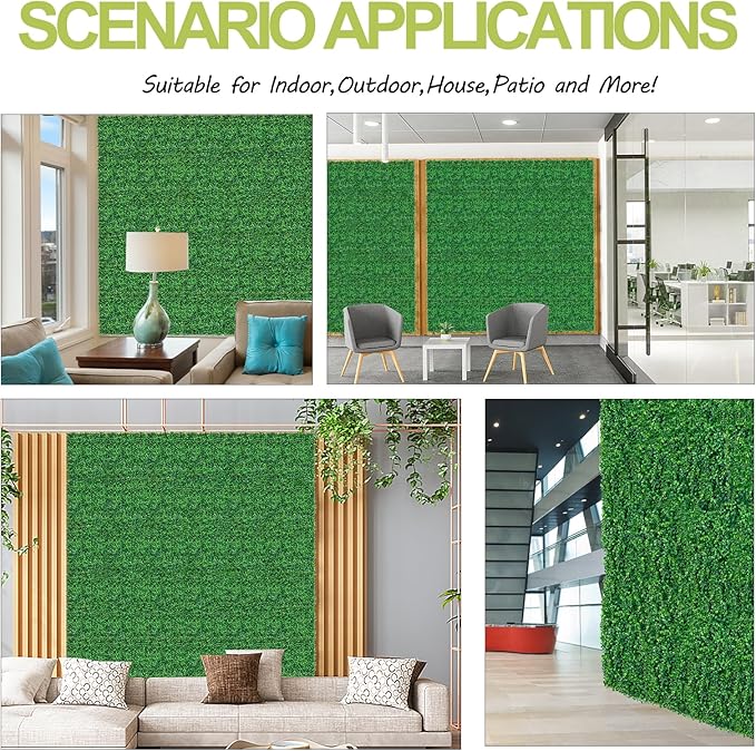 AOKIE 20"X20" Artificial Grass Wall, 12Pcs Boxwood Hedge Wall Panels UV-Anti Grass Backdrop Wall Decor, Greenery Privacy Hedge Screen for Indoor Outdoor Patio Balcony, Party Garden Fence Decor