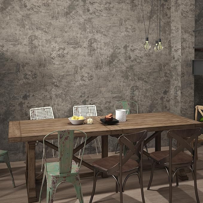 48"×1889.8" Large Size Big Roll Extra Wide Thick Light Brown Grey Concrete Wallpaper Peel and Stick Waterproof Gray Concrete Contact Paper Vinyl Cement Stickers for Bedroom Basement Gym Walls