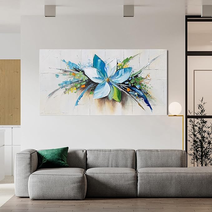 Canvas Wall Art Decor Wall Art Picture for Living Room Canvas Art Wall Decor Blue Floral Wall Art Decor Modern Flower Wall Art Prints Artwork for Walls Kitchen Bedroom Office Wall Decor 20" X 40"