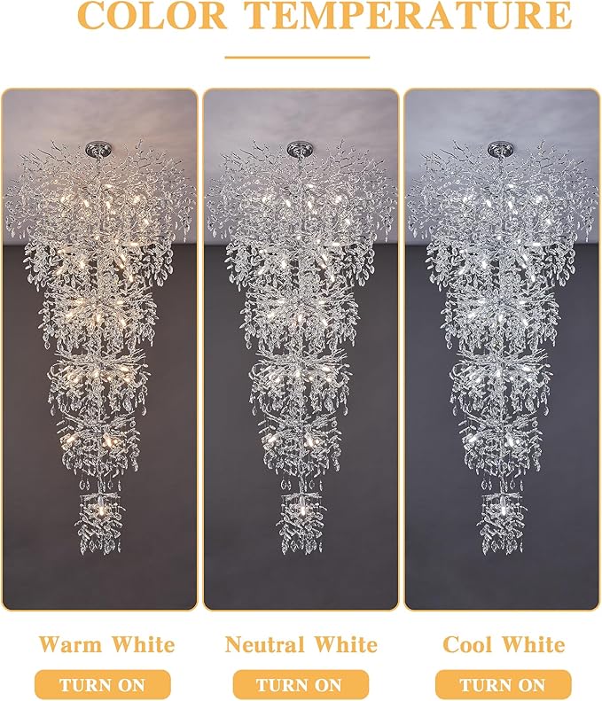 Luxury Silver 6-Tier Large Foyer Entrance Crystal Chandeliers Modern Long Staircase K9 Chandeliers for High Ceiling Big Crystal Chandelier(Height 75 Inch 43 Lights)