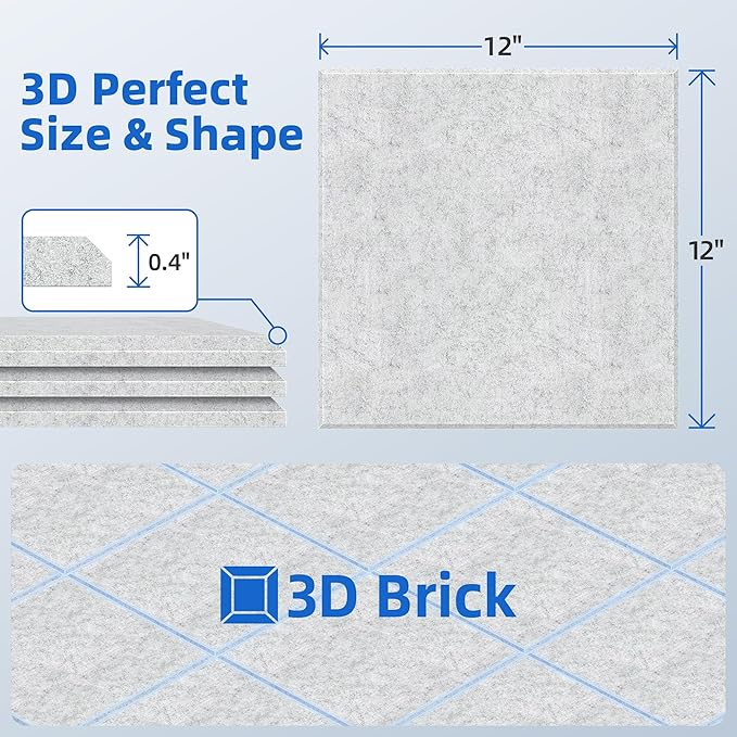 20 Pack Acoustic Panels with Self Adhesive, 12" X 12" X 0.4" High Density Sound Proof Foam Panels for Walls, Soundproof Wall Panels, Square Sound Absorbing Panels for Home Studio Office Decor - Grey