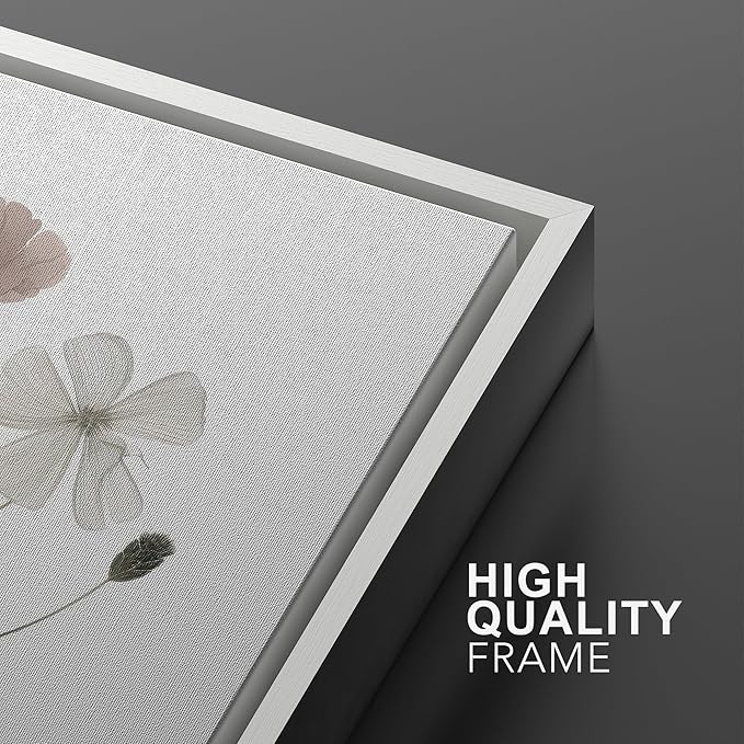 MUDECOR Framed Canvas Print Wall Art Watercolor Wildflower Art Print, Floral Botanical Prints, Minimalist Art, Modern Farmhouse for Bedroom - 16"x24"x3 White