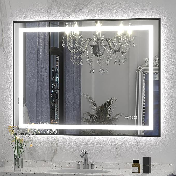 40x30 LED Bathroom Mirror with Black Frame, Dimmable Vanity Mirror with Lights for Wall, Backlit and Front Lighted, Memory, Anti-Fog, ETL Listed (Horizontal/Vertical)
