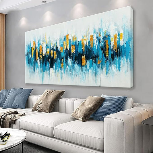 Abstract Wall Art Canvas Art Wall Decor For Living Room Decorations Large Blue And Gold Abstract Wall Decor White Abstract Wall Art For Home Bedroom Kitchen Office Artwork 29x58 Inch