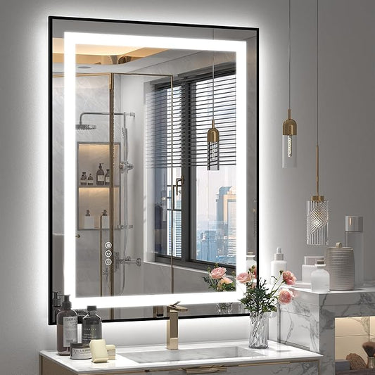 24x32 LED Bathroom Mirror with Black Frame, Lighted Vanity Mirrors for Bathroom Wall, Frontlit and Backlit, Anti-Fog, Dimmable, Shatterproof, ETL Listed