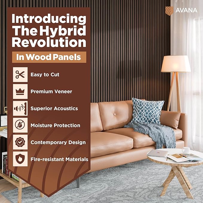 Avana Acoustic Wood Wall Panels – 47.2 x 12.6 Inch Dark Walnut Oak Acoustic Panels 2 PCs – Modern Wall Panels For Interior Wall Decor For Home, Office, Studio – Sturdy And Durable Wood Panels For Wall