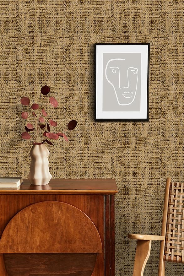 Brown Grasscloth Peel and Stick Wallpaper Textured Contact Paper 15.75inchx118.11inch Faux Linen Vintage Wall Paper Self Adhesive Removable Thicker Waterproof Vinyl for Bedroom Cabinets