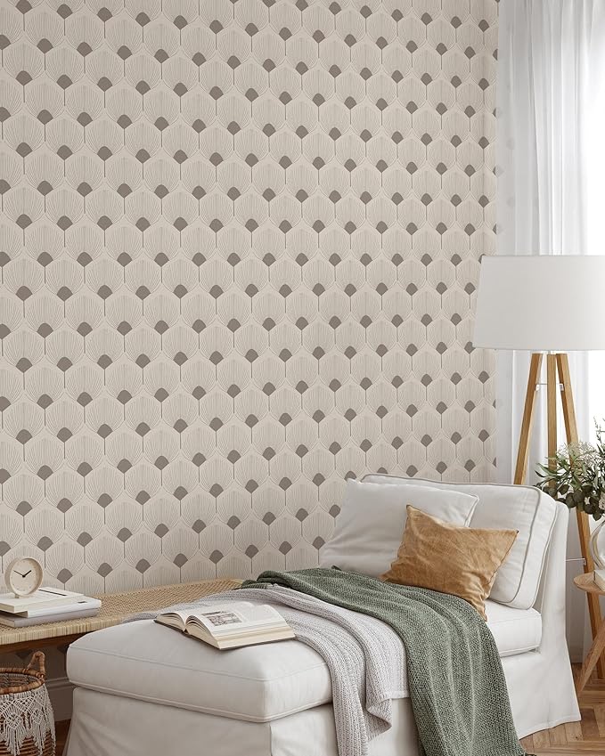 Beige Retro Art Peel and Stick Wallpaper | Removable Self Adhesive Floral Pattern | Boho Wallpaper | Wall Art Wallpaper (1 roll 24" W x 84" H)