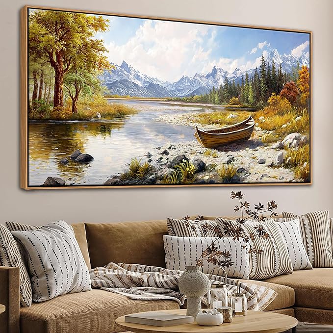 Mofutinpo Fall Mountain Landscape Wall Art - Nature Forest Canvas Art for Living Room, Bedroom & Dining Room - Framed Paintings for Wall Decor - Large Scenic Artwork for Home 29x58IN