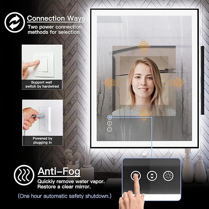 LED Bathroom Mirror 36x28 with Backlit and Front Lighted, Framed Dimmable Illuminated Mirror for Wall Anti-Fog Shatterproof (Horizontal/Vertical)…