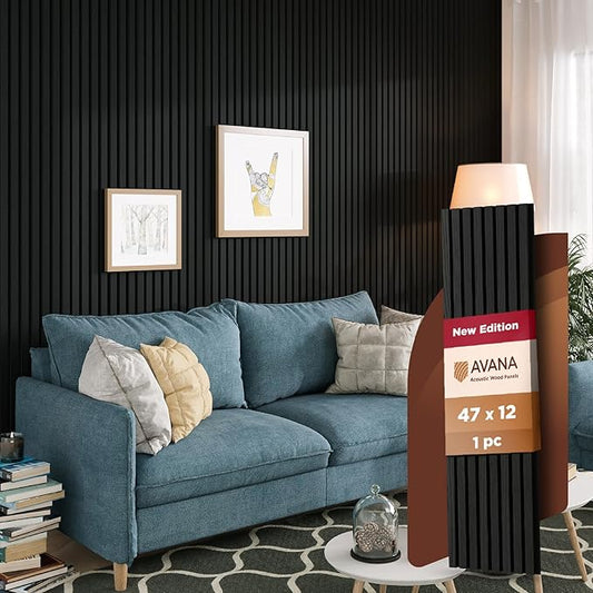 Avana Acoustic Wood Wall Panels – 47.2 X 12.6 Inch Black Oak Acoustic Panels 1 PC – Wall Panels For Interior Wall Decor For Homes, Offices, Studios – Modern Sturdy & Durable Wood Panels For Wall