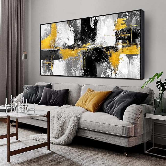 Abstract Art Wall Decor - Black Art Work for Living Room Walls - Big Picture Frames for Wall Size 29" x 59"