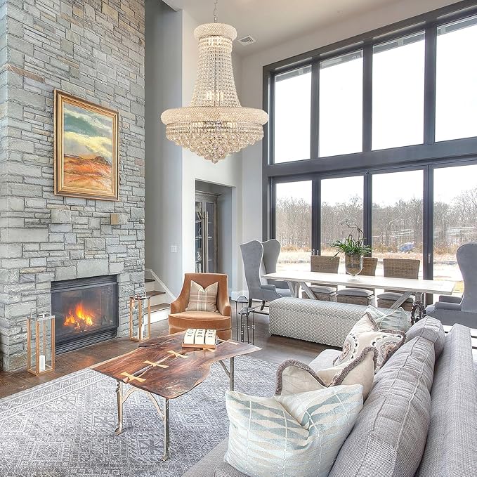 14 Lights Chrome Finish Empire Crystal Chandelier Lighting for Living Room Foyer Dining Room Hallway Entryway (Dia 24'')