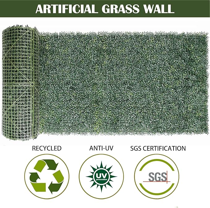 6PCS 20"x 20" Artificial Boxwood Wall Panels, UV-Anti Grass Wall Hedge Plant Panels for Indoor Outdoor Green Wall Decor Ivy Fence Covering Privacy
