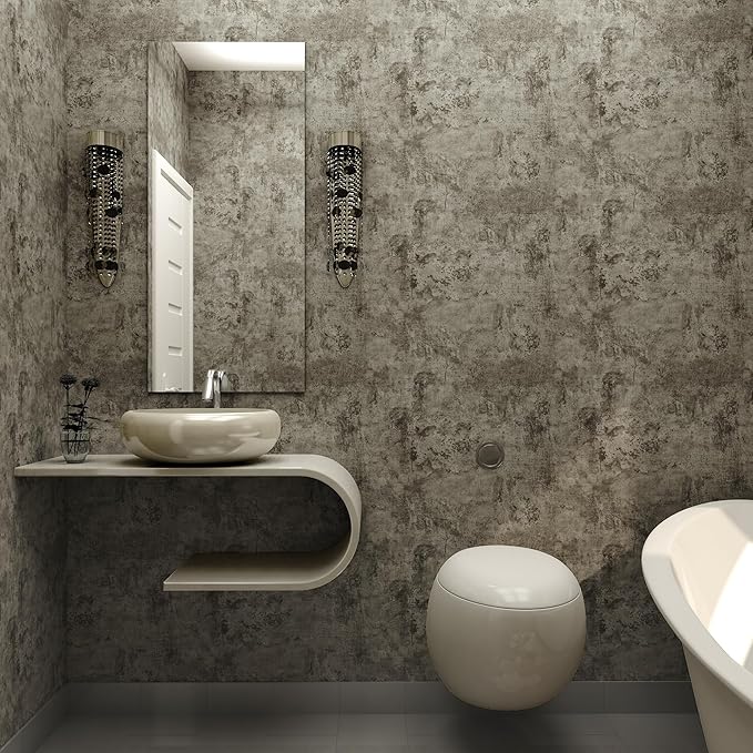 JSEVEM 31"×591" Extra Wide Thick Light Brown Grey Concrete Wallpaper Peel and Stick Industrial Brown Gray Concrete Cement Contact Paper Vinyl Adhesive Stickers for Bedroom Bathroom Office Room Walls