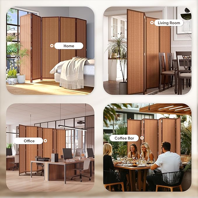 JOSTYLE 6 Panel Folding Privacy Screens 6ft Bamboo Freestanding Room Dividers, 70.9" H x 118" W