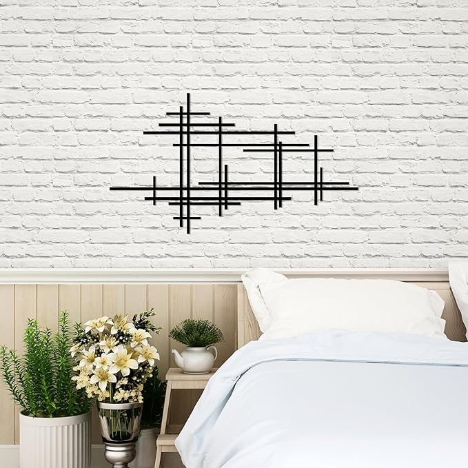 Modern Abstract Metal Wall Art, Mid Century Wall Decor, Luxury Style Decorations, Modern Minimalist Wall Sculpture, Metal Line Art for Home, Geometric Artwork, Large Above Bed Decor, Housewarming Gift