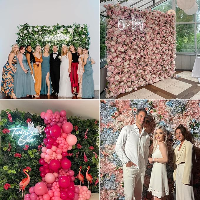 Artificial Luxury‌ Flower Wall Panels, Gorgeous 3D Silk Floral Backdrop for Wedding, Baby Show, Party and Home Decor, Quick Assembly/Storage, Both Eco ＆ Pet Friendly, 4 Panels, 8 * 8 ft.