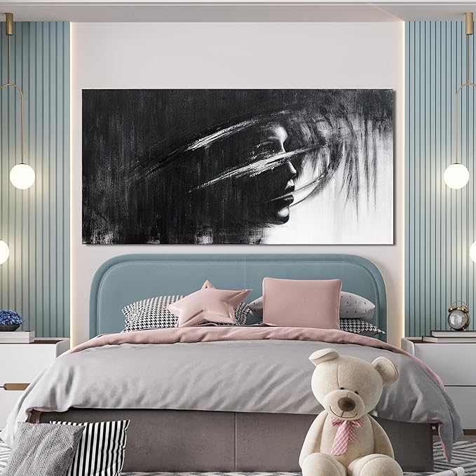 Canvas Wall Art Decor Large Wall Art Pictures for Living Room Black and White Abstract Wall Art Decor Large Artwork for Walls Modern Abstract Wall Art Prints Kitchen Bedroom Office Wall Decor 29"X58"