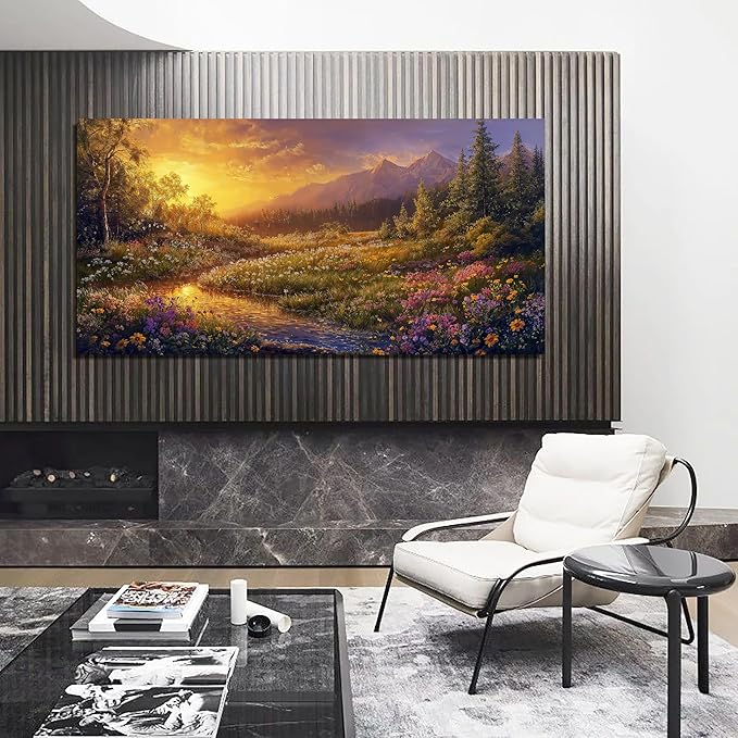 Canvas Wall Art Decor Wall Art Pictures for Living Room Artwork for Walls Large Vintage Landscape Art Prints Canvas Art Wall Decor Countryside River Wall Art Bedroom Home Aesthetic Wall Decor 24"X48"