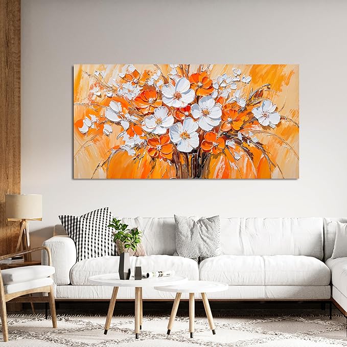 KUPTEU Canvas Wall Art Decor Wall Art Pictures for Living Room Artwork for Walls Vintage Flowers Wall Art Decorations White Floral Wall Art Prints Canvas Art Wall Decor Bedroom Home Decor 20"X40"