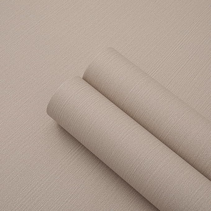 24in X 393in Grasscloth Peel and Stick Fabric Textured Contact Paper for Cabinets, Linen Wallpaper Vintage Matte Frosted Waterproof Flax Luxury Wallpaper for Bedroom Kitchen (Light Brown)