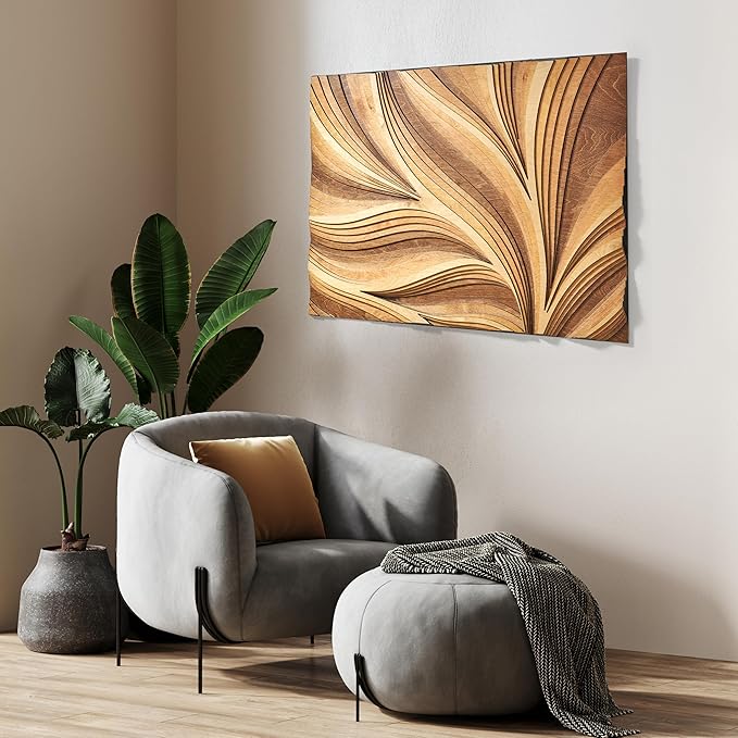 NEODECO Parametric Wood Verso Frameless, Award Winner-A'Design 2025, Wood Wall Art, 3D wood wall sculpture, Abstract wall decor, Acoustic wall panel (Medium)