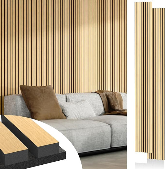 Acoustic Wood Wall Panels, 2-PC 94.49 x 12.6 in Soundproof Wood Wall Panels for Decor, Wood Slat Wall Panels for Wall Decor, Natural Oak