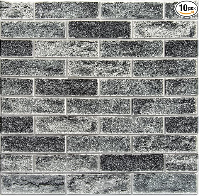Art3d 10-Pack 52.5 Sq.Ft Faux Brick 3D Wall Panels Peel and Stick in Stone Ash, Self Adhesive Waterproof Foam Wallpaper for Bedroom, Bathroom, Kitchen