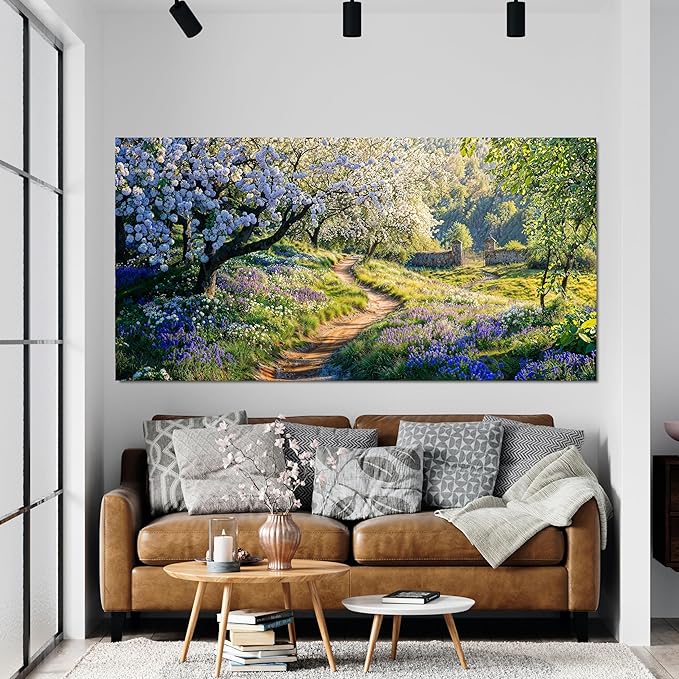 Canvas Wall Art Decor Modern Green Wall Art for Living Room Flower Tree Landscape Wall Art Prints Nature Trail Art Work for Wall Decor Artwork for Walls Kitchen Bedroom Office Decor 20" X 40"