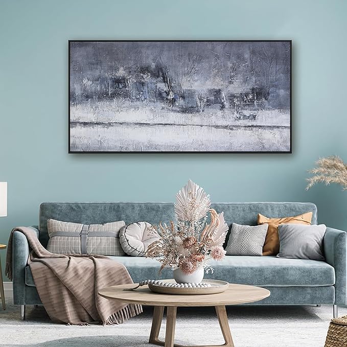 Abstract Wall Art Canvas Artwork Gray And White Blue Decor Modern Canvas Wall Prints Abstract Wall Decor Suitable For Bedroom Apartment Office Wall Decor Can Be Hung 24"X48"With Framed