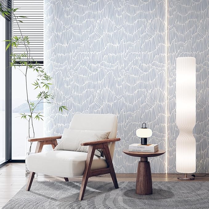 Blue Wallpaper 17.3"×393" Modern Striped Peel and Stick Wallpaper Boho Removable Self Adhesive Wall Paper for Bedroom Waterproof Blue and White Contact Paper for Home Decor