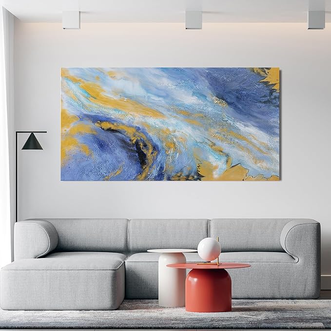 Canvas Wall Art Decor Large Blue Gold Wall Art Prints Modern Abstract Wall Art for Living Room Abstract Canvas Art Wall Decor Large Artwork for Walls Decorations Bedroom Office Decor 29" X 58"