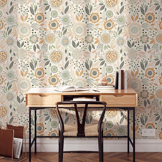 Boho Floral Garden Wallpaper/Peel and Stick Removable Wallpaper Home Decor Wall Art Wall Decor Room Decor (17.7''x118'')