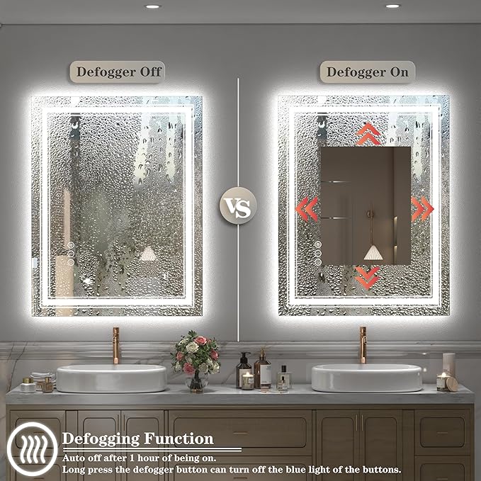 48x36 Led Lighed Bathroom Mirror for Wall, Large Dimmable Vanity Mirror with Lights, Anti-Fog, Shatterproof, Memory， ETL Listed (Backlit and Front Lighted)