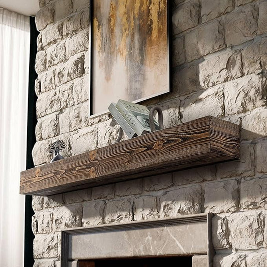 BoscoMondo Fireplace Mantel, Wall-Mounted 72 inch Floating Shelf for Wall, Tv Shelf, Rustic Shelf - 8x6x72 Walnut