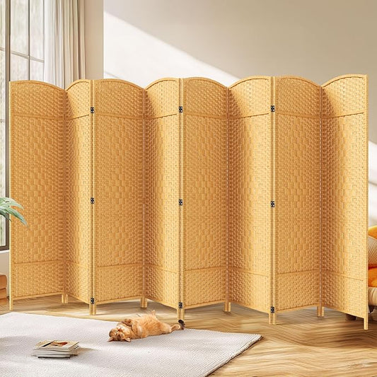 JOSTYLE Room Divider 6ft. Tall Extra Wide Privacy Screen, Folding Privacy Screens with Diamond Double-Weave Room dividers and Freestanding Room Dividers Privacy Screens(Yellow, 8-Panel)