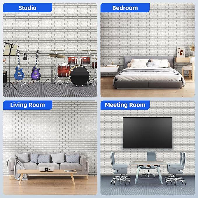 12 Pack Acoustic Panels with Self Adhesive, 12" X 12" X 0.4" High Density Sound Proof Foam Panels for Walls, Soundproof Wall Panels, Brick Sound Absorbing Panels for Home Studio Office Decor Ivory Tan